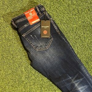 (NWT) Salvatore Galliano Men's Deep Indigo Slim Fit Distressed Jeans